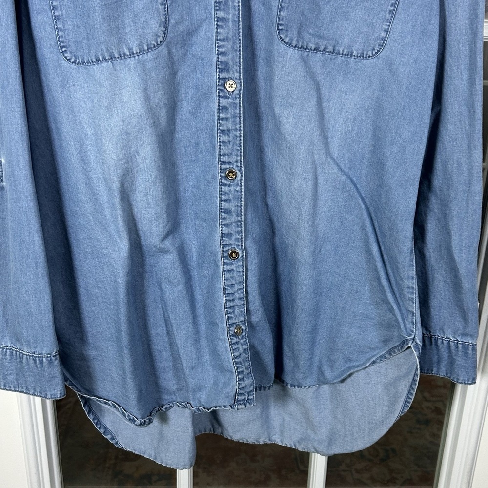 Chicos Gold Studded Collar Chambray Denim Button Down Shirt Tencel Size 2 (L) - Picture 5 of 12